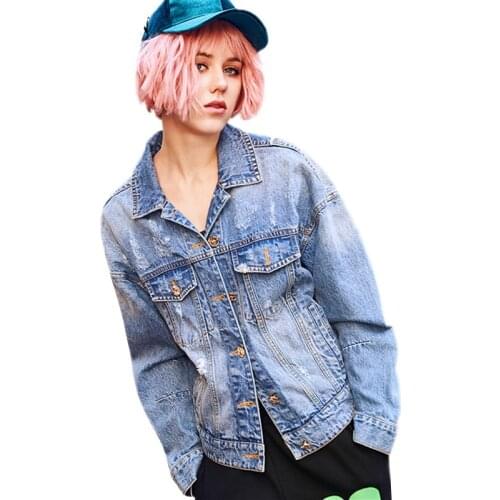 Women Spring Autumn New Turn Down Collar Denim Jacket Ladies Vintage Fashion Single Breasted Coats Casual Loose Overcoat Z88