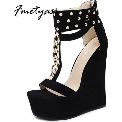 Heels Women 2021 Platform Sandals Waterproof Sturdy Sole Rubber Wear-resistant Wedge Heel for Woman Rivet Buckle Strap Hollow