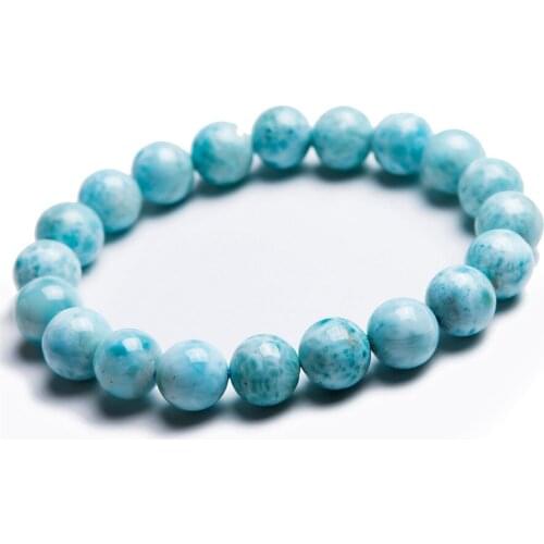 10mm Genuine Natural Blue Larimar Bracelet For Women Men Stretch Charm Round Bead Bracelet Drop Shipping