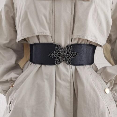 New Vintage Snow Flower Buckle Waistbands For Dress Coat Woman Fashion Wide Elastic Cummerbund Party Decorate Sweater Gifts Girl