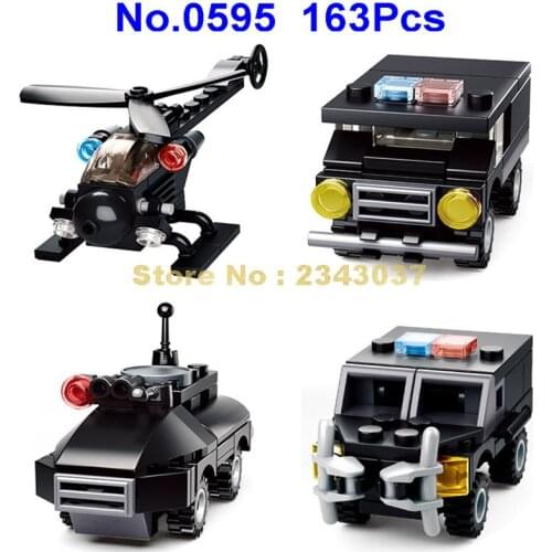 Sluban 0595 163pcs 4in1 Military Urban Police Swat Helicopter Armoured Vehicle Car Building Block Toy
