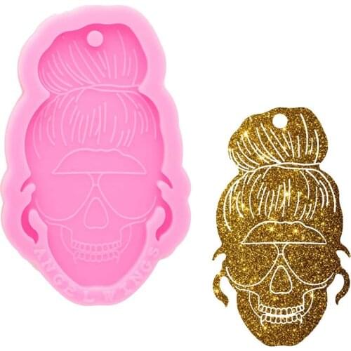 1pc Super Glossy Skull Head Woman Silicone Resin Mold For DIY Keychain Necklace Pendant Jewellery Making Moulds