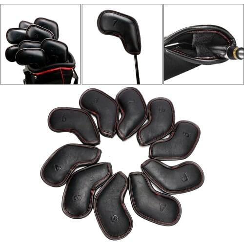 10Pieces PU Leather Golf Club Iron Cover Protection Headcover Universal Fit
