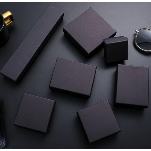 10Pcs Square Jewelry Display Gifts Box Holder Black Kraft Paper Organizer Engagement Ring Box Birthday Party gift box packaging
