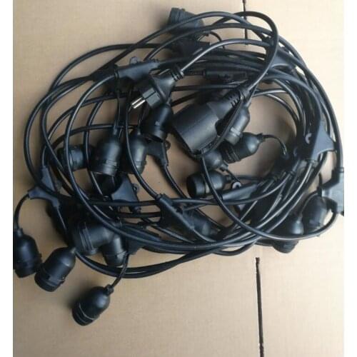 20sets 10m long 20 sockets 2core waterproof black cable with E27/E26 socket for led bulb string lights For Christmas EU Plug