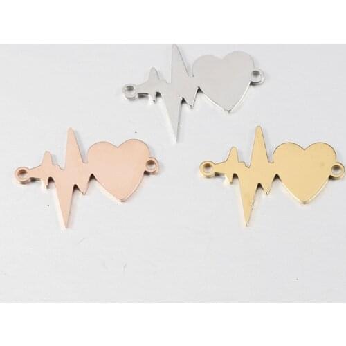 5pcs/Lot Stainless Steel Mirror Polish Electrocardiogram Heart Charm Pendants For DIY Necklace Bracelet Jewelry Making