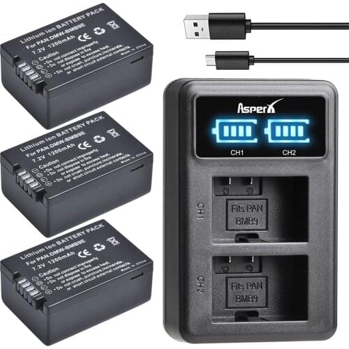 3Pc DMW-BMB9 DMW-BMB9E DMW BMB9 Battery + LED Dual Charger for Panasonic Lumix DMC FZ40K FZ45K FZ47K FZ48K FZ60 FZ70 FZ100 FZ150
