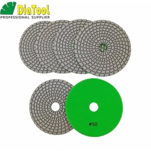 DIATOOL #50 125MM Diamond Flexible Wet Polishing Pads For Stone, Granite&marble, White Bond, Stone Sanding 6pcs