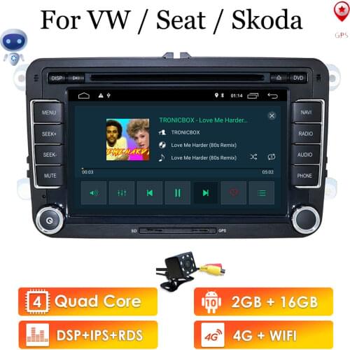 Car Multimedia player GPS Android 10.0 2 Din For VW/Volkswagen/POLO/PASSAT/Golf Radio Camera 4 Core 2GB+16GB DVD Player DSP IPS
