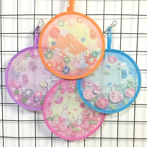 Free shipping (4pcs/lot)Nylon Portable Folding Fan for party gift Lovely Rabbit Fan cool summer Cute hand fan/Flying disk
