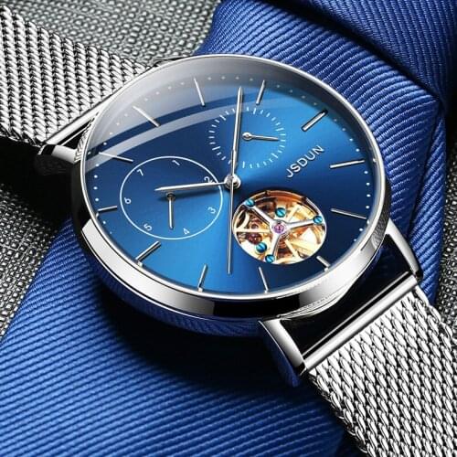 JSDUN 3D Stereo Quadrant Design Inox Steel Clock Mechanical Belt Watch Automatic Waterproof Mens Watch Watch Imported Clocks