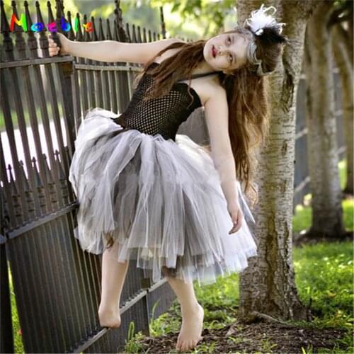 Black Grey Kids Halloween Party Dresses for Girls Tutu Dress Vestidos Baby Costume for Kids Deguisement Enfant Fille Girl Dress