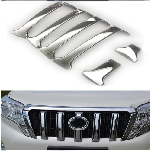 For Toyota Land Cruiser 150 Prado 2010-2017Chrome Front Mesh Grill Bumper Cover Trim Insert Bonnet Garnish Molding Styling