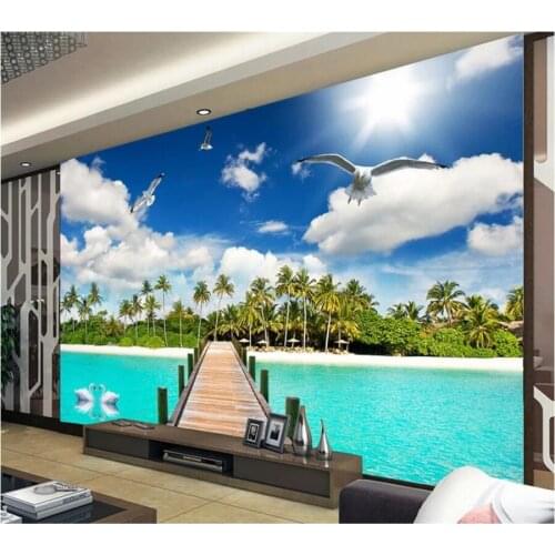 Beibehang Wallpaper custom mural living room bedroom 3D three-dimensional Maldives landscape seascape mural home decoration