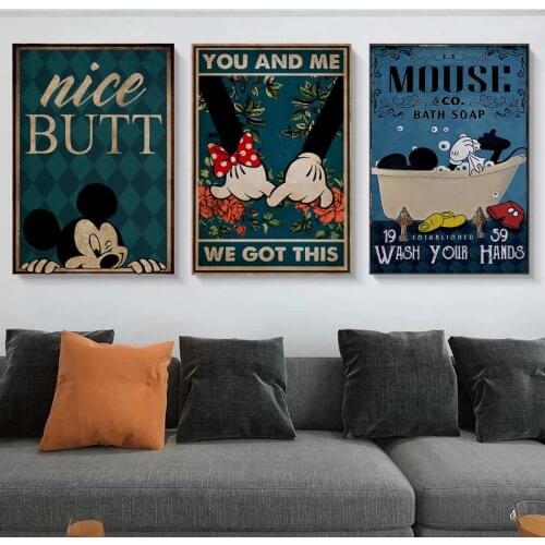 Disney Cartoon Funny Mickey Mouse Love Family Canvas Painting Prints and Posters Wall Art Pictures for Kids Room Decor Cuadros