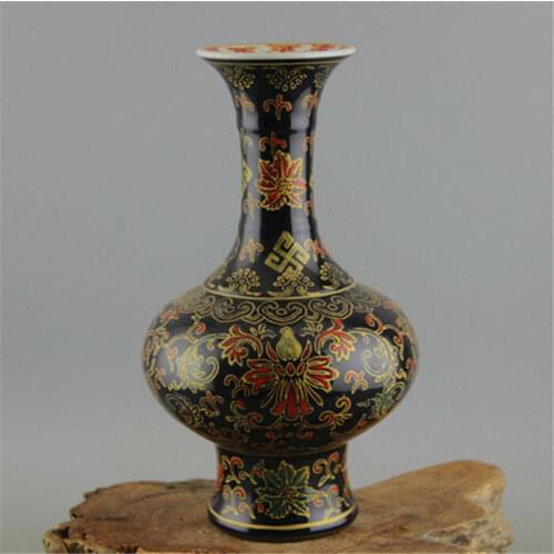 QING YONGZHENG China old antique Porcelain Black Colour enamels flower Vase