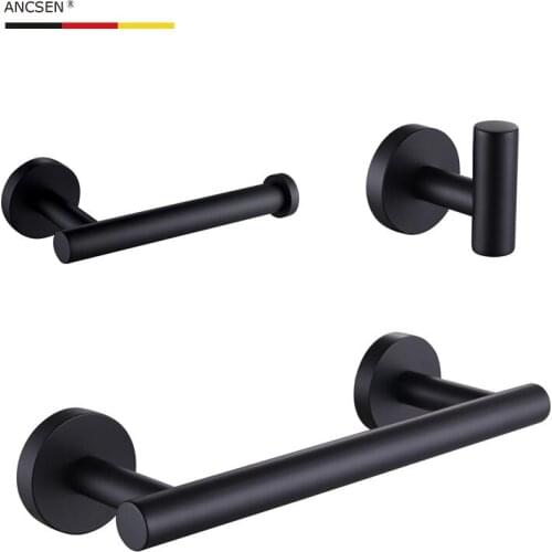 Three-piece package 304 stainless steel black paper towel rack hanger towel rack set black bathroom Hardware Accessories