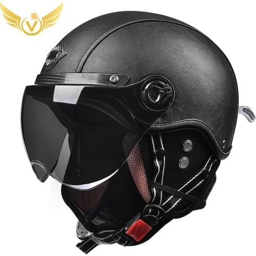 Leather Helmets For Motorcycle Retro Half Cruise Helmet Prince Motorcycle Helmet Vintage Motorcycle Moto