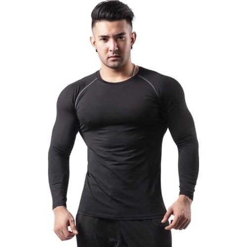Mens Long-Sleeved Sports Quick-Drying T-Shirt Tights Basketball Training Running Fitness Clothes