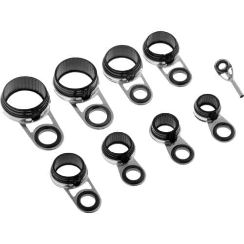 9pcs Set Mixed Sizes Fishing Rod Eyes Guides Line Rings Repair Kit
