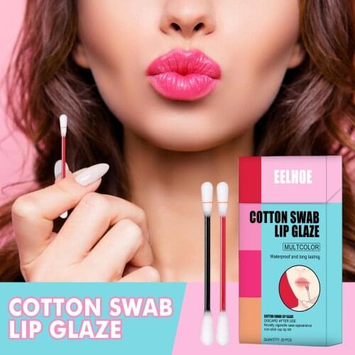 New 20PCS /BOX Cotton Swab Lip Glaze Matte Liquid Lipstick Cigarette Cotton Swab Lip Tint Lipstick Waterproof Matte Lip Gloss