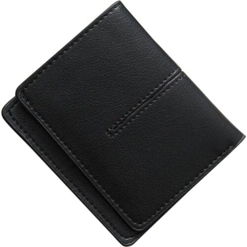 New Short Vertical Style Billfold Black Wallet PU Leather Card Holder Luxury Purse Case Multi-Card Slots Light Clutch Bag Female