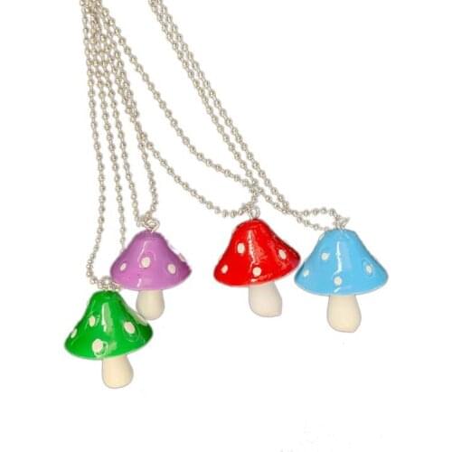 Cute Handmade Colorful Beads Chain Mushroom Pendant Necklace for Women Girls Chokers Accessories Fashion New Year Jewelry Gifts