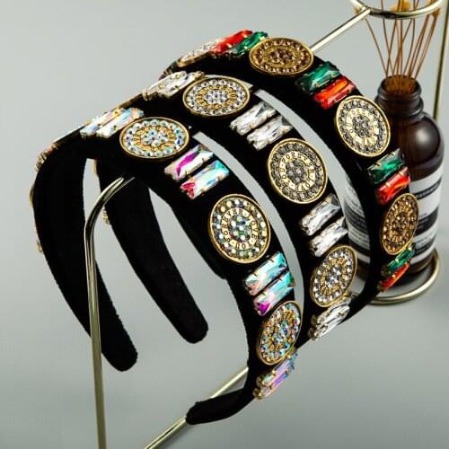 New Luxury Rhinestone Bling Headband Geometric Crystal Colorful Handmade Hair Band Headwear Women Party Hair Accessories