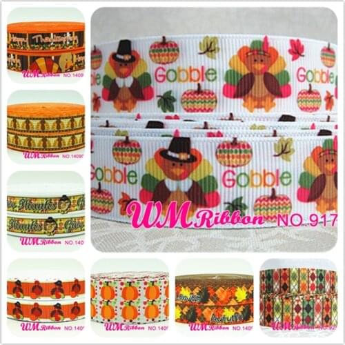 Q&N ribbon 7/8inch 22mm Thanksgiving Halloween "Turkey" Printed grosgrain ribbon 50yds/roll free shipping for hair bow headband