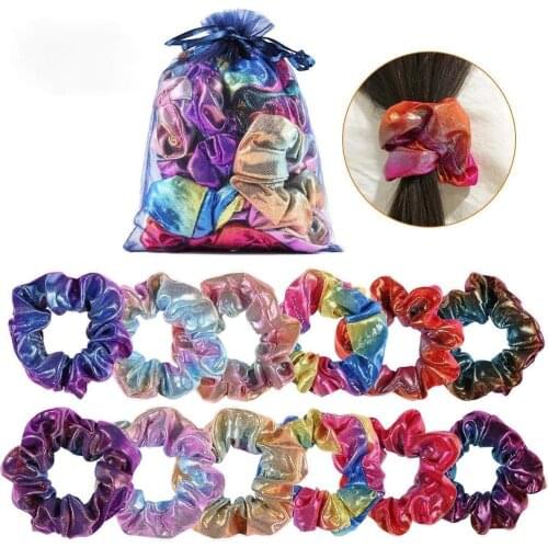 Novelty Glitter Shiny Scrunchies Elastic Hair Bands For Women Christmas Pleated Scrunchie Hair Holder Headband Hair Accessories