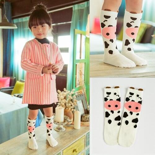 Pink Cow Print Christmas Long Socks for Girls Kids fro 0-6Y Meias Calca Infantil Toddler Knee High Socks Cartoon Cowco Dairy