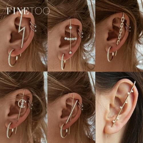 Punk Hip Hop Crystal Ear Wrap Crawler Ear Cuff for Wedding Bohemian Geometric Hook Earrings Statement Jewelry Gifts