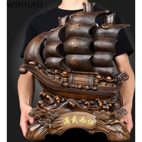 Chinese Style Retro Lucky Smooth Sailing Resin Sailboat Statue Money Ferry Study Living Room Ornaments Crafts Christmas Gifts