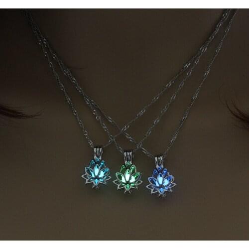 Luminous Glowing In The Dark Moon Lotus Flower Pendant Necklace Charm Chain Women Girls Yoga Prayer Buddhism Party Jewelry Gifts
