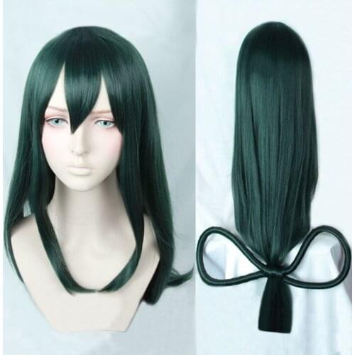 My Hero Academia Baku no Hero Tsuyu Asui 80cm Long Dark Green Heat Resistant Cosplay Costume Wig + Cap