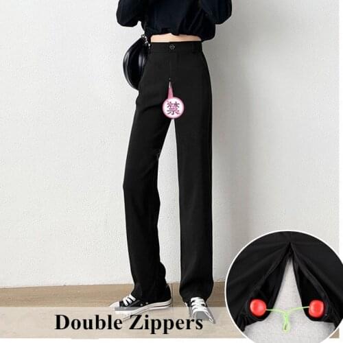 Outdoor Sex Pants Clothes Women Hidden Zipper Spring Autumn Winter Long Pants Female Erotic Trousers Porno Sexy Costumes Female