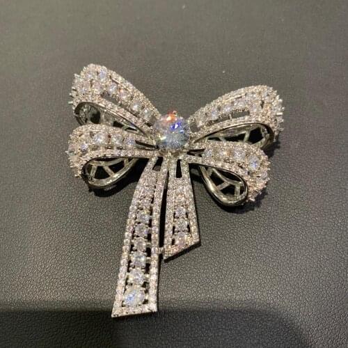 High quality copper with cubic zircon bowknot brooch pin fashion women jewelry for dress free shipping cute romantic