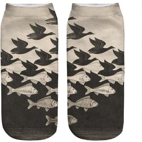 Womens socks kawaii Escher Sky and water Printed Socks Woman harajuku Happy Funny Novelty cute girl gift Socks for women