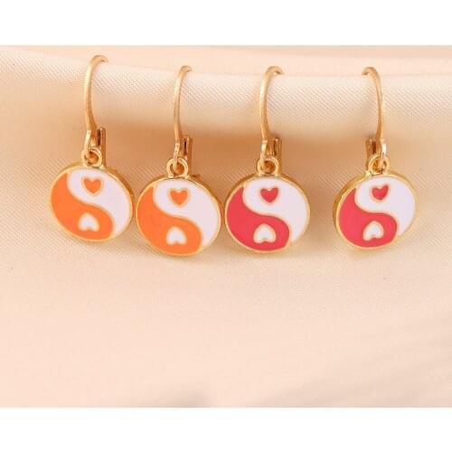 JUST FEEL New Gold Silver Color Yin Yang Drop Earrings for Women Round Heart Geometric Flower Enamel Earrings Trendy Jewelry