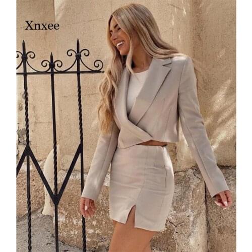 2021 Two-Piece Womens Suit Short Lapel Slim Mini Skirt Elegant High Fashion Chic Ladies Blazer