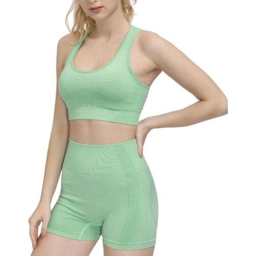 Womens Summer Quick-dry Seamless Yoga Suit Fitness Sports Suit GYM Clothing Yoga Bra + High Waist Shorts Fitness Pants