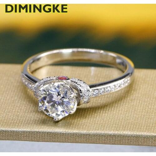DIMINGKE Really 1 Carat 6.5MM Moissanite Female Ring GRA Certificate Party Anniversary Fine Jewelry