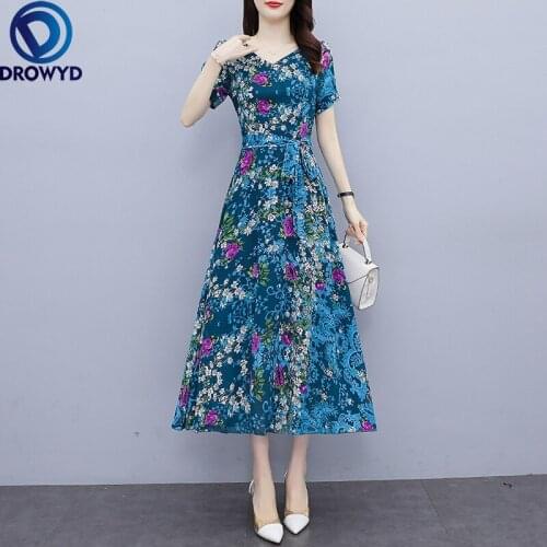 Bohemian Women Summer Floral Fashion Sweet Short Sleeve V-neck Chiffon Dress Casual Elegant Beach Holiday Dress Party Vestidos