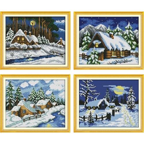 Winter Forest Counted Printed Cross Stitch Sets Embroidery Needlework Patterns 11CT 14CT Handmade Stamped Fabric Decoration Kits