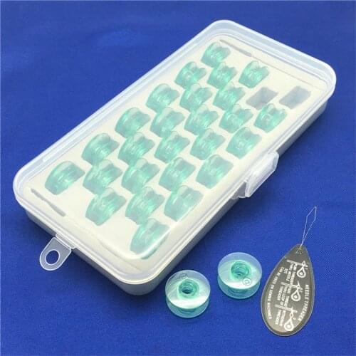 1set include a 28 Space Plastic Bobbin case, 28 Ggreen Plastic Bobbins fit Many Models, And One Needle Threader AA7352