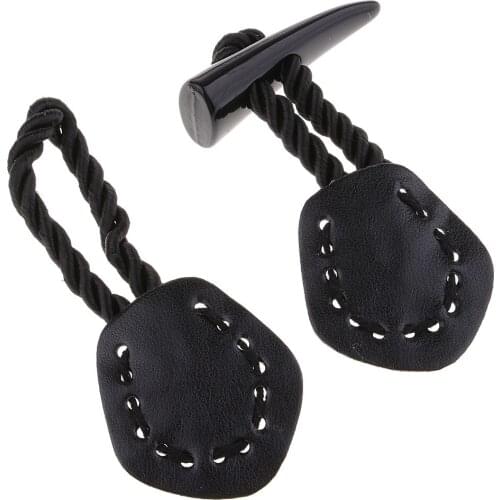 1 Pair Duffle Coat Jacket Rocker Fasteners With Patch Leather Buckle Horn Buttons For Overcoat Decor Sewing Accessories
