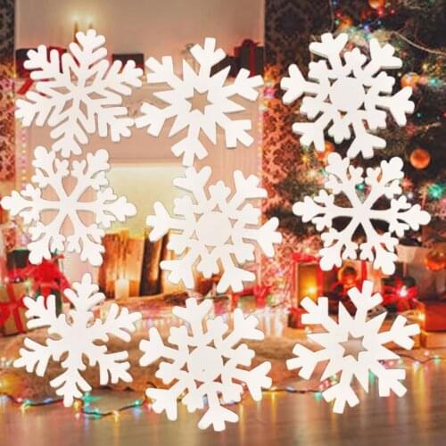 10 Pcs Mini White Snowflakes Hanging Christmas Tree Ornaments Wooden Home Decor F1CC