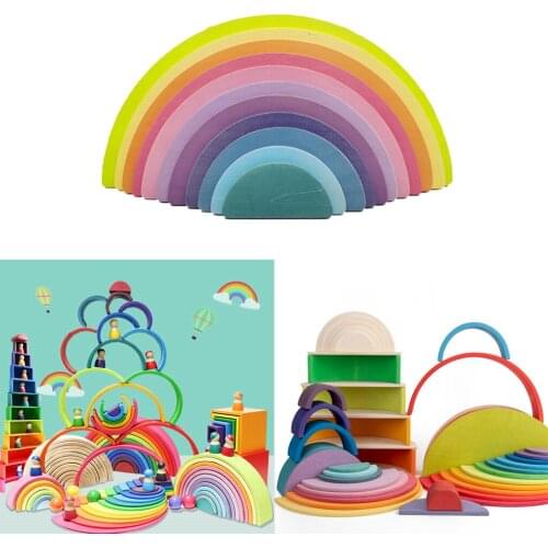 11 Pieces Rainbow Stacker Nesting Puzzle Wooden Building Blocks Parent-Child