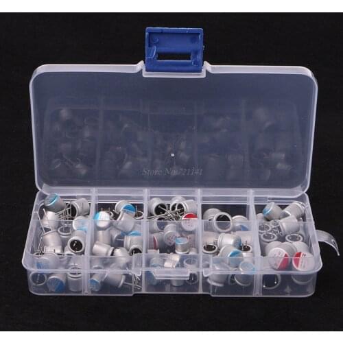 90 Pcs 10 Values Solid Capacitor Assorted Kit 2.5V-16V 100uF-1500uF with Box Solid Capacitors Dropship