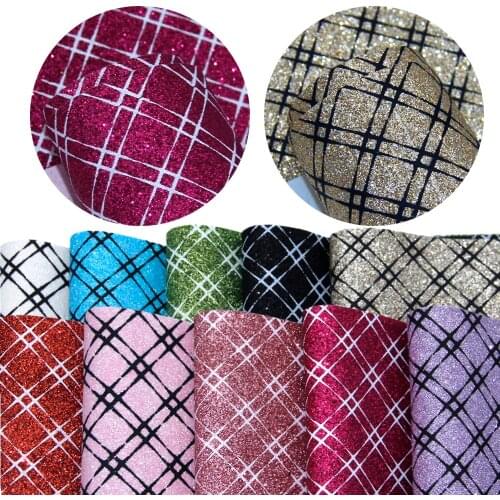 David accessories 20*33cm Glitter Grid Glitter Faux Synthetic Leather Patchwork For Hair Bow Bags Phone Cover DIY,1Yc8583